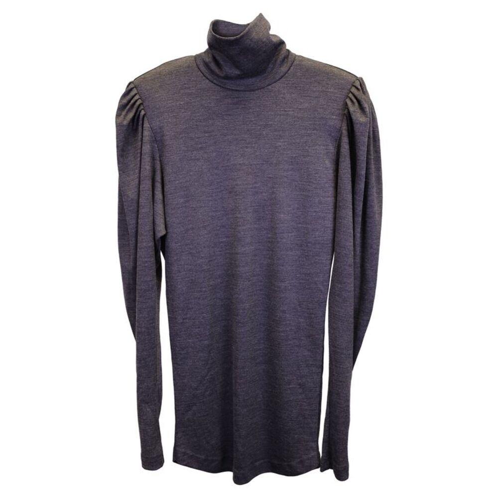 Isabel Marant Gathered Sleeve Turtleneck Top in Grey Wool